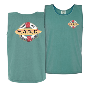 half ass retired dude men's tank top green with buoy image