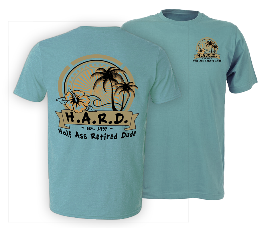 Chillin Palm Sea Foam green t-shirt with image of palm trees and flowers