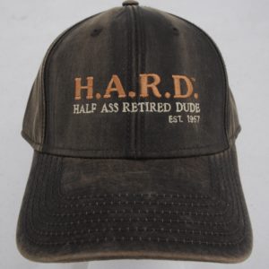 half ass retired dude dark brown hat
