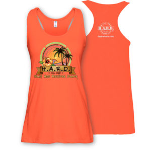 half ass retired dame orange colored woman's tank top with palm tree image