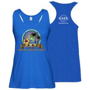 half ass retired dame blue colored woman's tank top with palm tree image