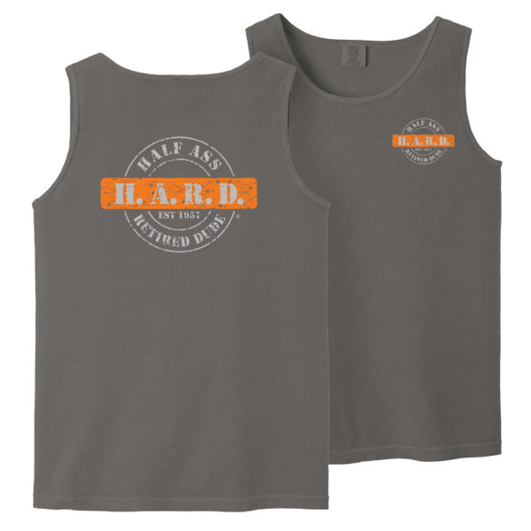 half ass retired dude pepper colored tank top